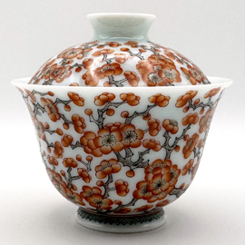 愚墨堂 古彩 紅梅蓋碗