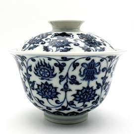 九境堂 青花 蓮托八宝二才蓋碗