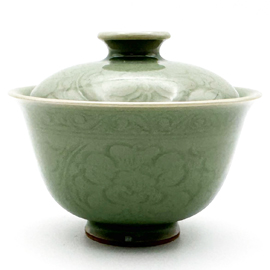 在山堂 劉傑 梅子青 刻花蓋碗